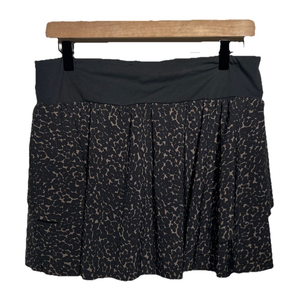 Varley Adams Animal Print Skirt Black Brown Women's Size Large Skort EUC